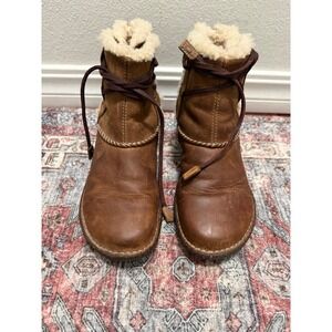 UGG‎ Australia Sunburst 5136 Brown Leather Shearling Mid Calf Boots Womens 9